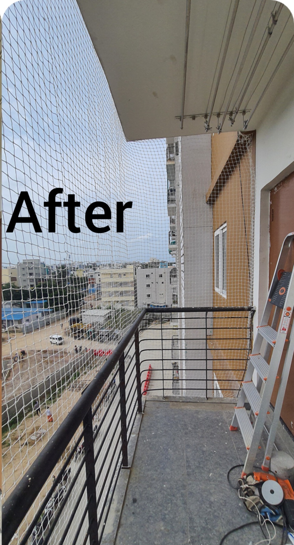 Balcony after pigeon net installation